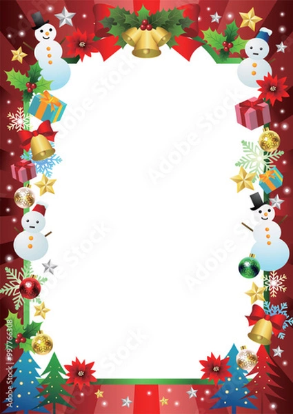 Fototapeta クリスマスフォトフレーム、かわいい、バースト、赤、縦