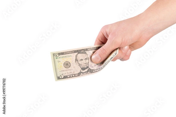 Obraz Dollars in a man's hand isolated on white