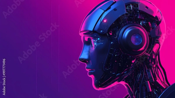 Fototapeta Robot humanoid future technology concept of artificial intelligence for the fourth industrial revolution. Cyborg Revolution. Illustration