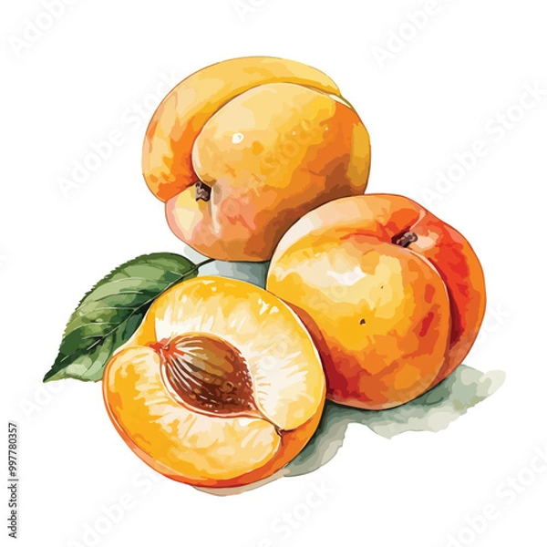 Fototapeta Vector illustration of fruit apricot watercolor art isolated on white background