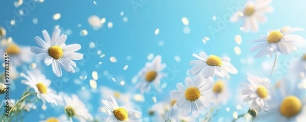 Obraz Chamomile and blue background.