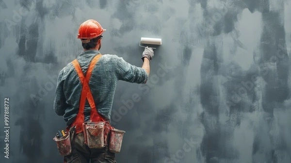 Obraz Construction Worker Painting a Wall with a Roller
