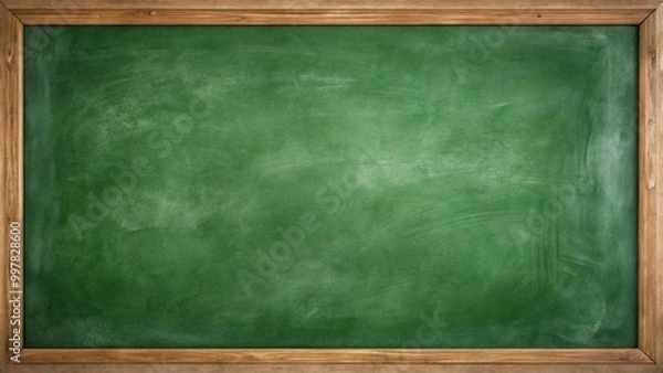 Fototapeta Empty chalkboard background with green color and rubbed out chalk creating depth of field effect
