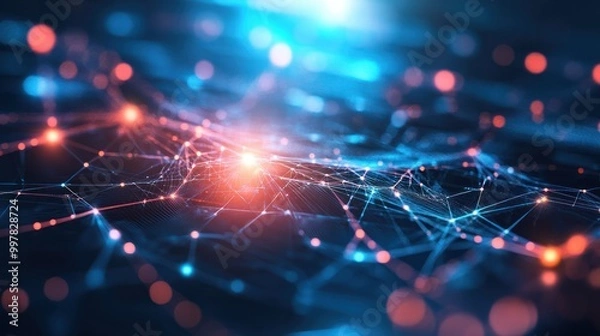 Fototapeta abstract white Connection digital data and big data concept futuristic network on background.