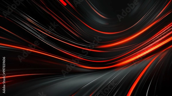 Fototapeta Futuristic Dark Background with Neon Red and Orange Lights	