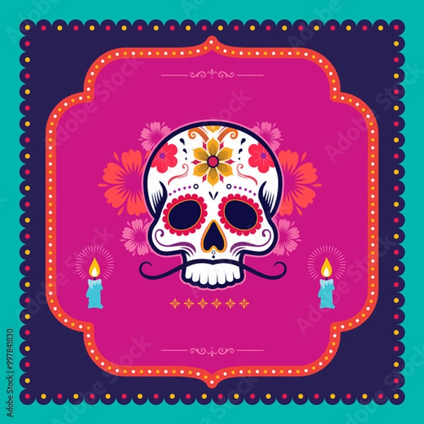 Obraz Day of Dead / Dia De Muertos, Skull, flat design Dia de Muertos or day of the dead Background