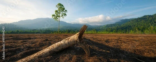 Obraz Conceptual image of deforestation showing the stark environmental impact on local wildlife, environmental impact, human footprint on nature