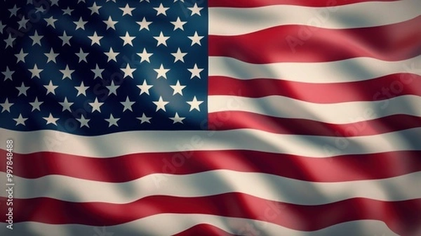 Fototapeta American Flag Waving in the Wind, Generative Ai
