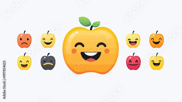 Fototapeta Apple Emoticon Vector Set iOS 17.4.1 April 2024 - High-Quality SVG Files with Various Expressions, Perfect for UI/UX Design, Social Media, and Messaging Apps