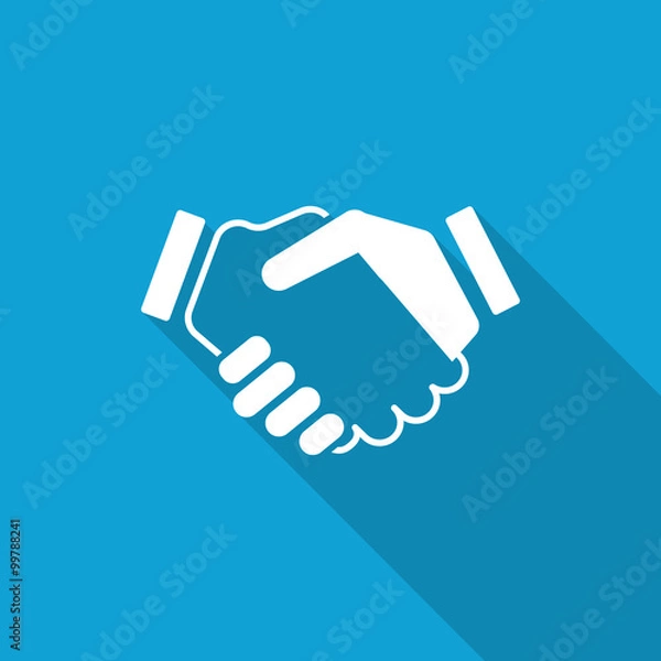 Fototapeta Flat Handshake Agreement icon with long shadow on blue backround