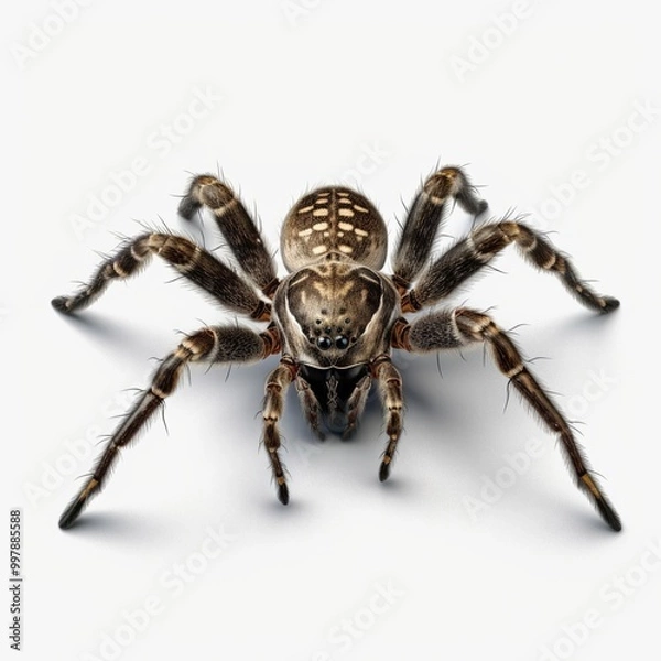 Fototapeta Closeup of a Spider on a white background, highlighting details and textures. Scary Insect Halloween Decor