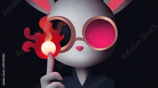 Fototapeta Cool Bunny with Fire in Hand