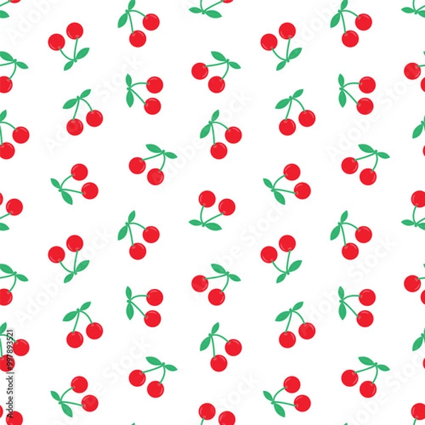 Fototapeta Seamless pattern of simple red cherries on transparent background