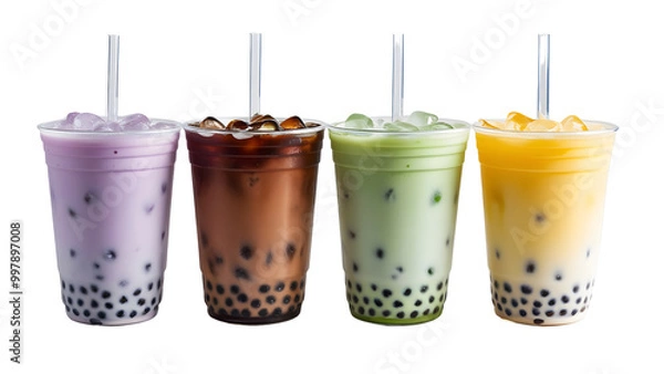 Fototapeta Collection of Boba Drinks and Bubble Milk Tea. High-quality food and drinks PNG.  Perfect for Menu Design, Social Media, and Food Blogs.