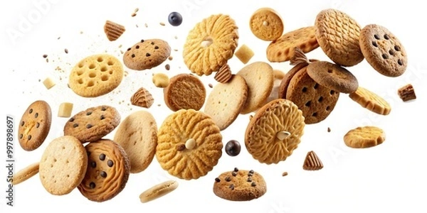 Fototapeta Falling biscuits cookies isolated on white background with clipping path