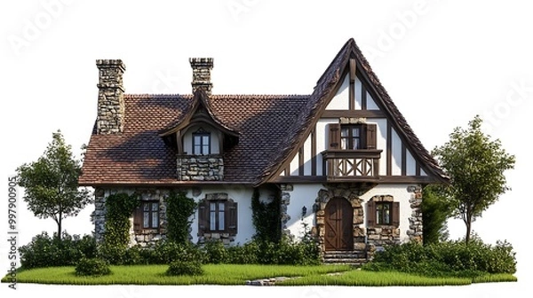 Fototapeta Charming Stone Cottage with a Lush Garden