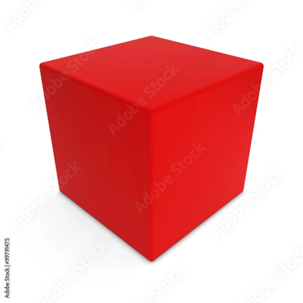 Fototapeta Blank Red Rounded Cube Shape Isolated on White Background