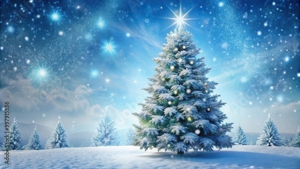 Obraz Festive tree adorned with snowflakes against wintry backdrop