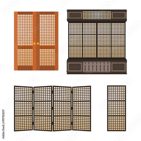 Fototapeta Traditional Filipino Capiz Wooden Window and Carvings: A Vector Illustration of Traditional Filipino Architecture and Home Design