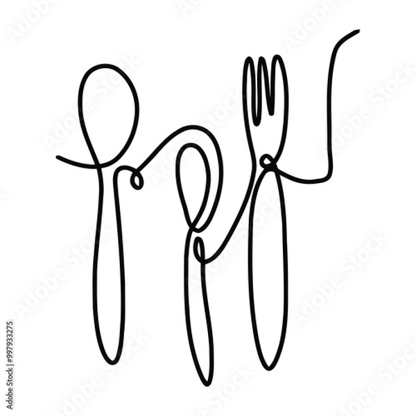 Fototapeta One Line Drawing Illustration Art Design Minimalist For Dinning Stuffs And Dinner Ornaments