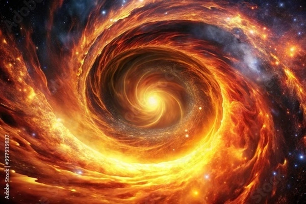 Fototapeta Fiery celestial vortex cosmic energy swirling in the universe reflected