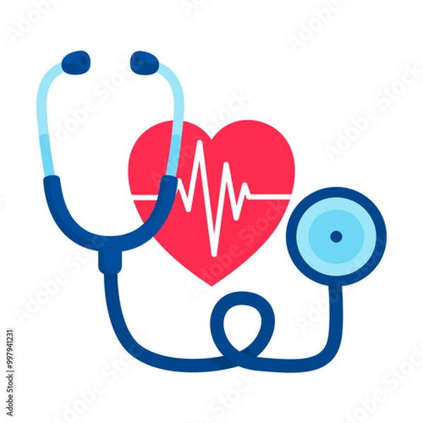 Fototapeta a stethoscope and heart with a heartbeat
