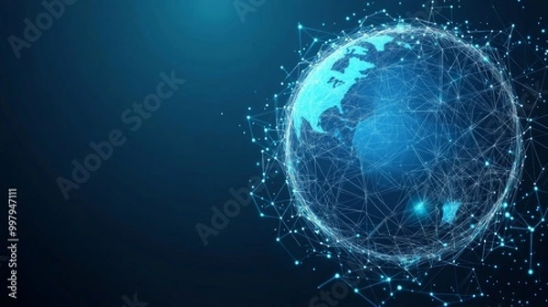 Obraz Abstract polygonal space low poly planet Earth with connecting dots and lines. Wireframe Earth connection structure. Futuristic Vector Illustration.