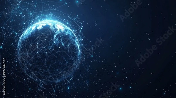 Fototapeta Abstract polygonal space low poly planet Earth with connecting dots and lines. Wireframe Earth connection structure. Futuristic Vector Illustration.