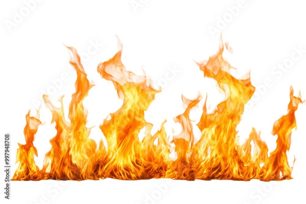 Fototapeta Vibrant flames dancing against a transparent background, creating a dynamic visual of fire in motion during a bright setting