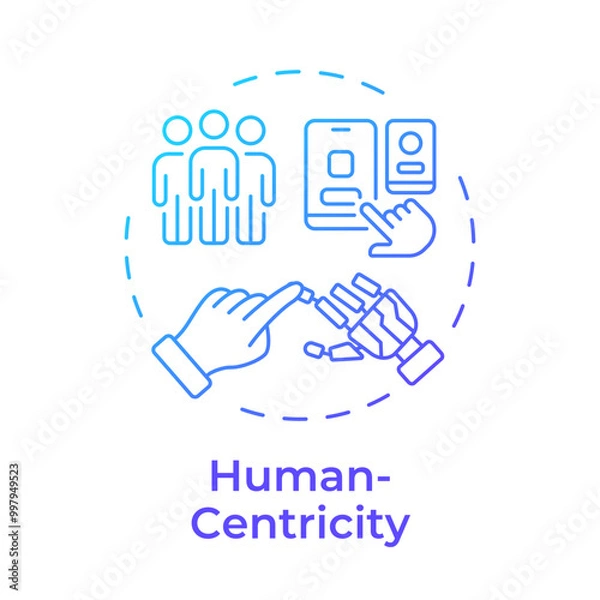 Fototapeta Human-centricity blue gradient concept icon. Pillars of industry 5.0. Robotics. Human robot interaction. Round shape line illustration. Abstract idea. Graphic design. Easy to use in article