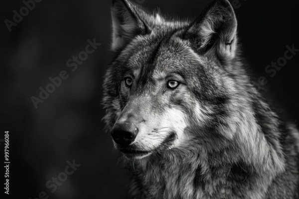 Fototapeta A wolf is staring at the camera with a serious expression