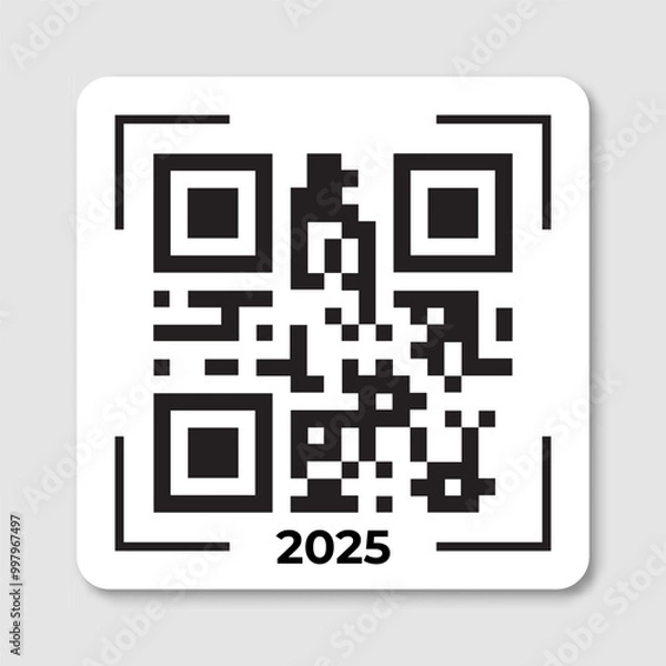 Fototapeta 2025 QR code icon. Happy New Year  pixelated illustration for greeting card