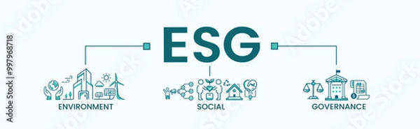 Fototapeta ESG banner web icon vector for business and organization, Environment, Social, Stake holder, Governance, corporate sustainability performance for investment screening. Minimal infographic.