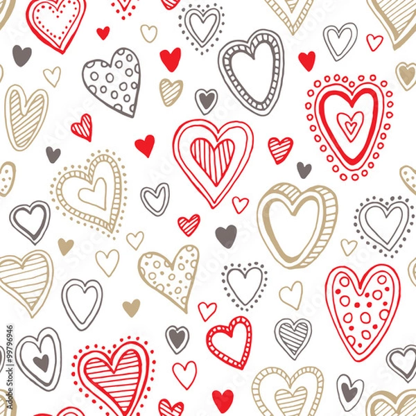 Fototapeta Seamless  love red and gold heart background. Vector illustration