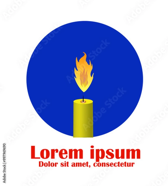 Fototapeta Candle icon into a blue circle with random text. Vector illustration isolated on white.