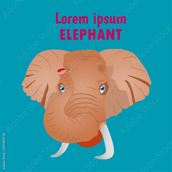 Fototapeta Elephant icon. Realistic style elephant head on blue background. Vector illustration.