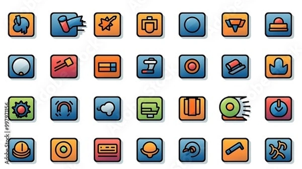 Fototapeta A collection of colorful icons representing various tools and objects.
