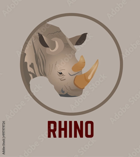 Fototapeta Rhinos icon. Rhinoceros  realistic style head framed in a circle. Vector illustration.