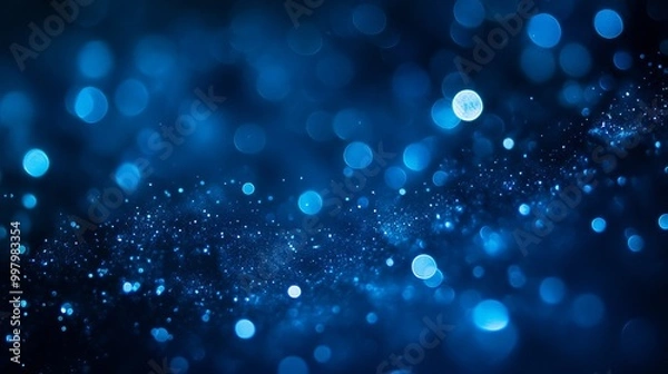 Fototapeta An abstract dark blue bokeh background, featuring a beautiful array of soft, out-of-focus lights that create a dreamy, atmospheric effect. 