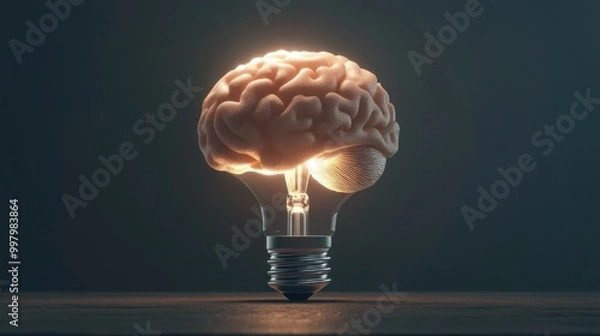 Fototapeta dimming lightbulb shaped like a brain, symbolizing cognitive decline due to Alzheimerâ€™s. 