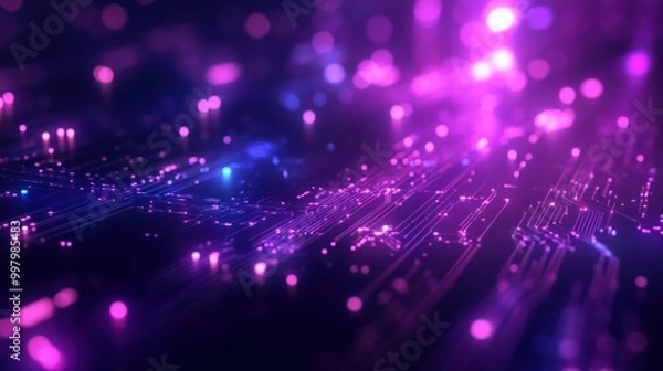 Fototapeta Abstract Circuit Board with Glowing Lights