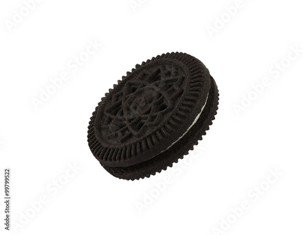 Obraz Close up isolated black cookies like oreo against hite background, computer ggenerated image in high definition