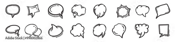 Obraz Set of hand drawn speech bubbles. Cartoon comic sketch balloons, clouds for communication drawing