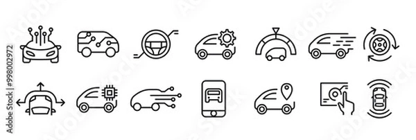 Obraz Smart car icons set in thin line style