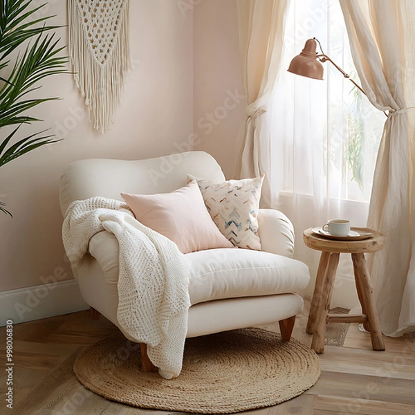 Obraz Cozy reading nook with soft textures and natural light