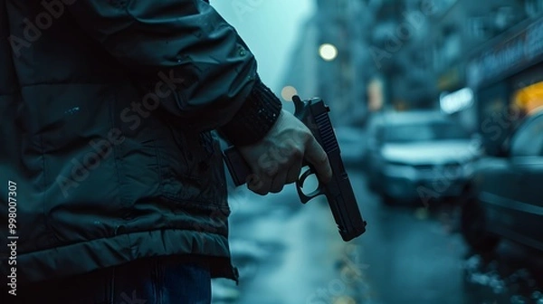 Obraz Close-up of a criminal holding a weapon
