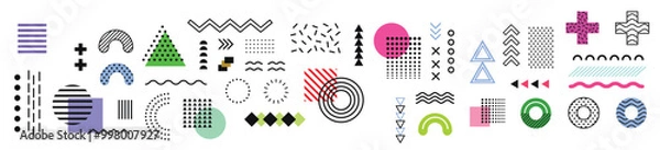 Obraz Memphis elements. retro funky graphic, 90s trends designs and vintage geometric print element collection