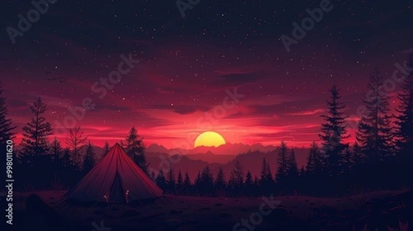 Fototapeta Camping Under a Starry Red Sky