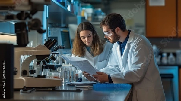 Obraz Researchers Analyzing Data in Laboratory