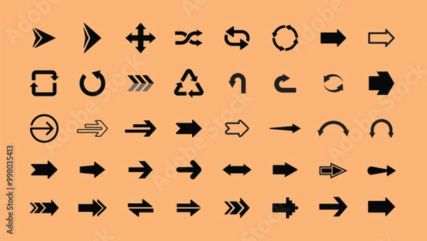 Fototapeta Diverse black arrow icon collection vector. Black arrow icon set vector. Set black arrow icon in various designs. Various black arrow icon vector collection.